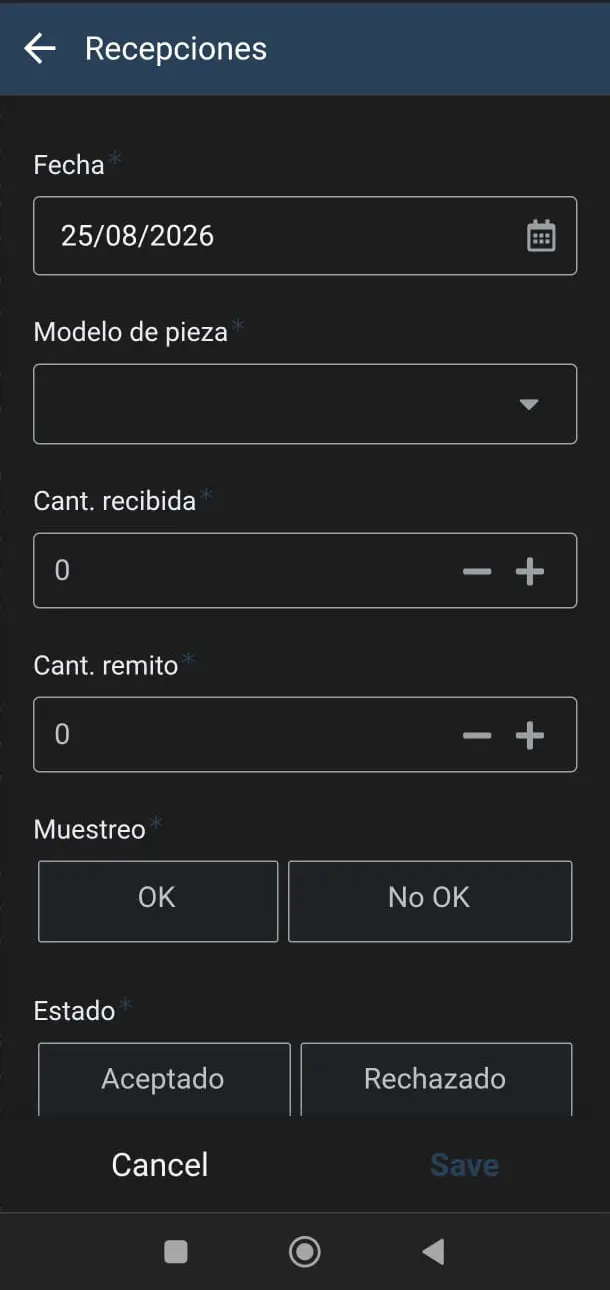 Captura de la aplicación de recepciones de cliente utilizada por Micromet.